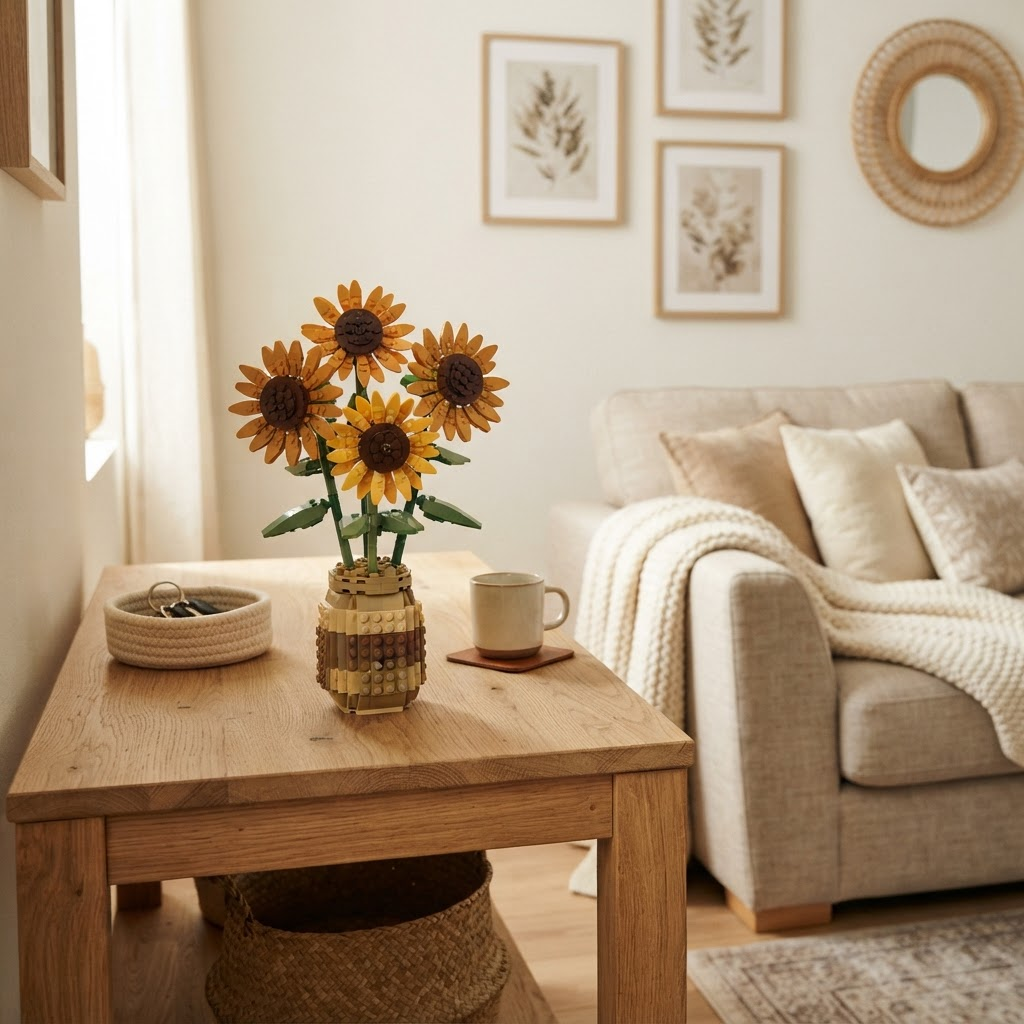 Sunflower brick flower arrangement in a small vase